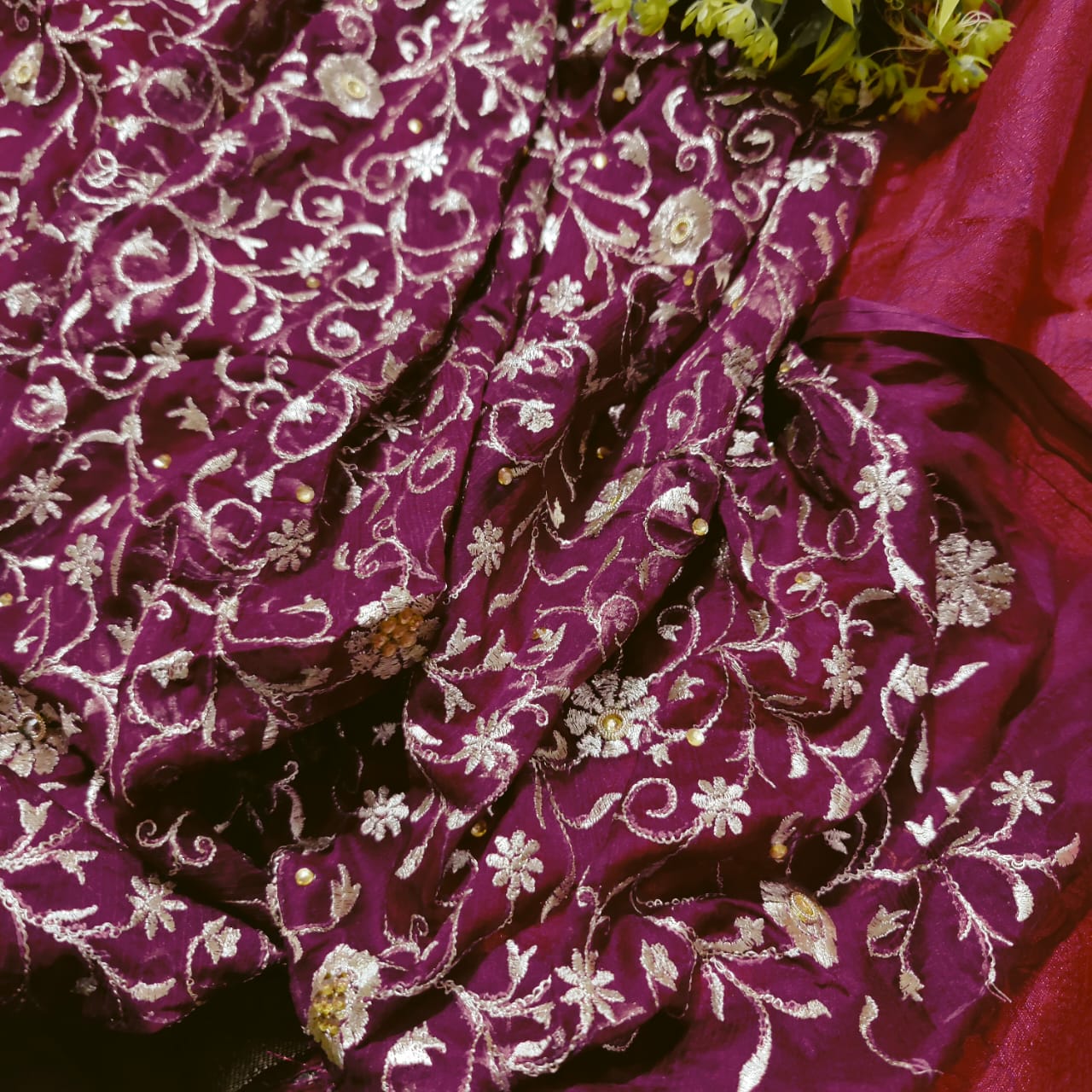 Dupiyan silk suit silky soft mehroon colour with embodry duppta - Banarsi Brides