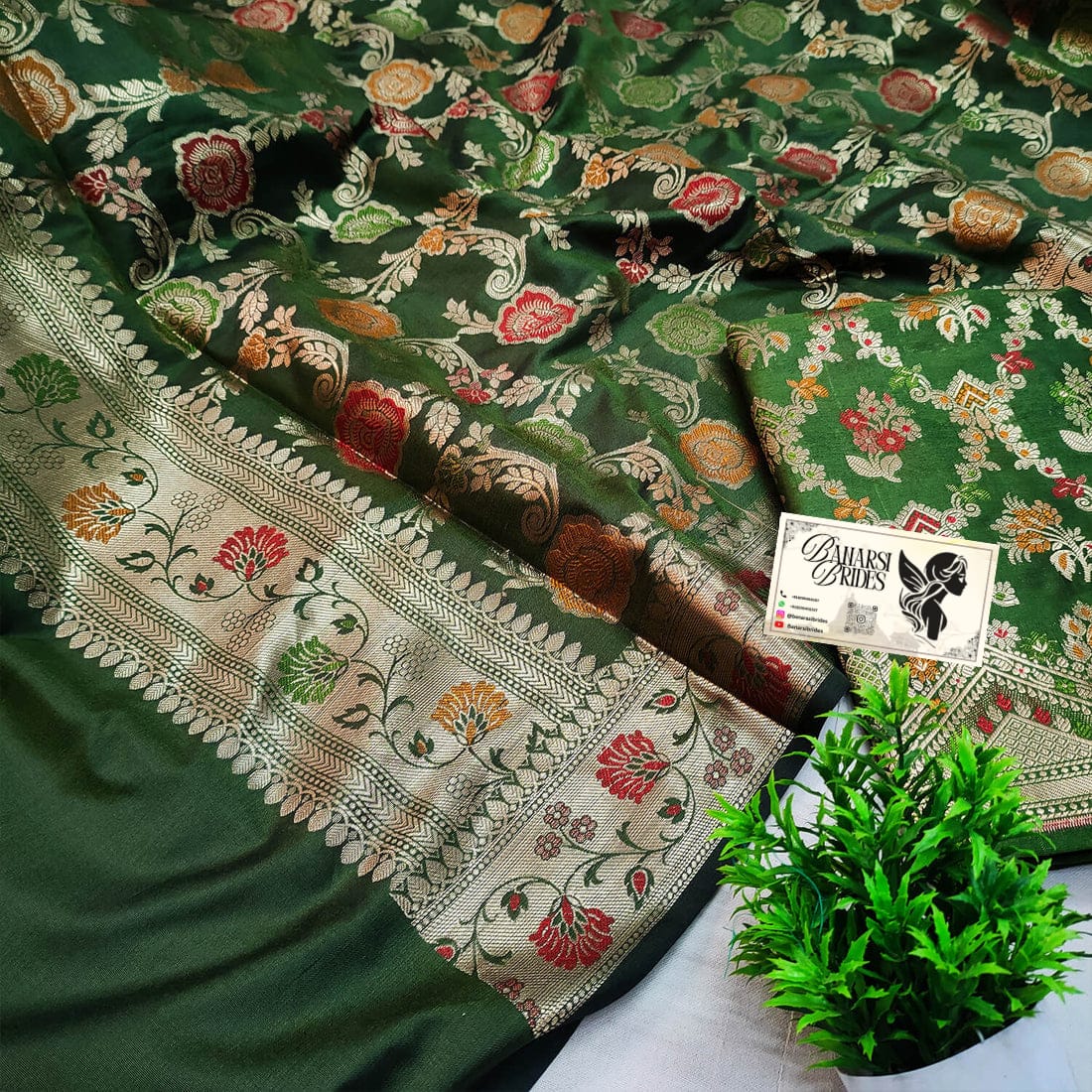 Mehendi Meenakari Katan Silk Banarasi Suit