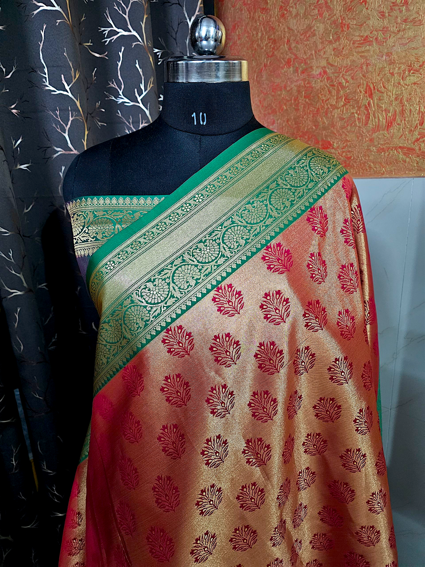 Red Banarasi Saree with Mormankhi Buti