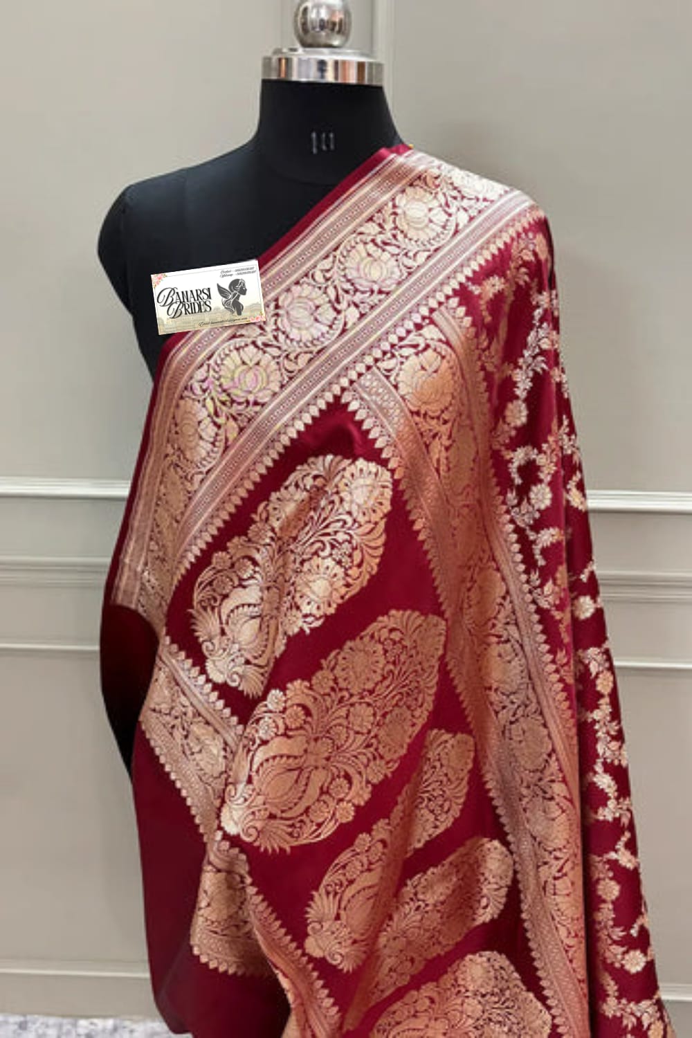 “Katan silk mehroon heavy jaal Banarasi saree for weddings and special occasions”