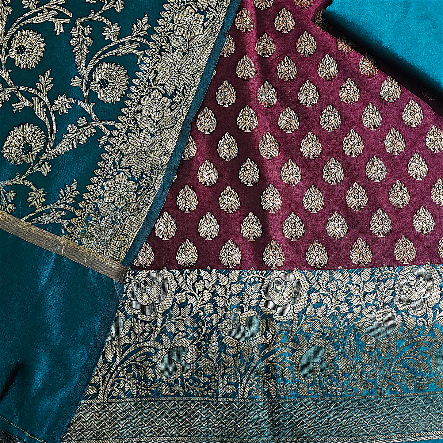 "Elegant Satin Silk Suit with Banarasi weaving for women"