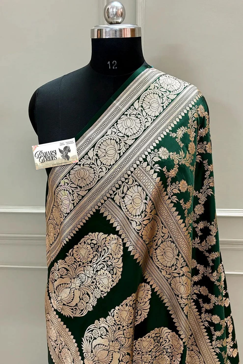 Bottle Green Jaal Katan Silk Banarasi Saree