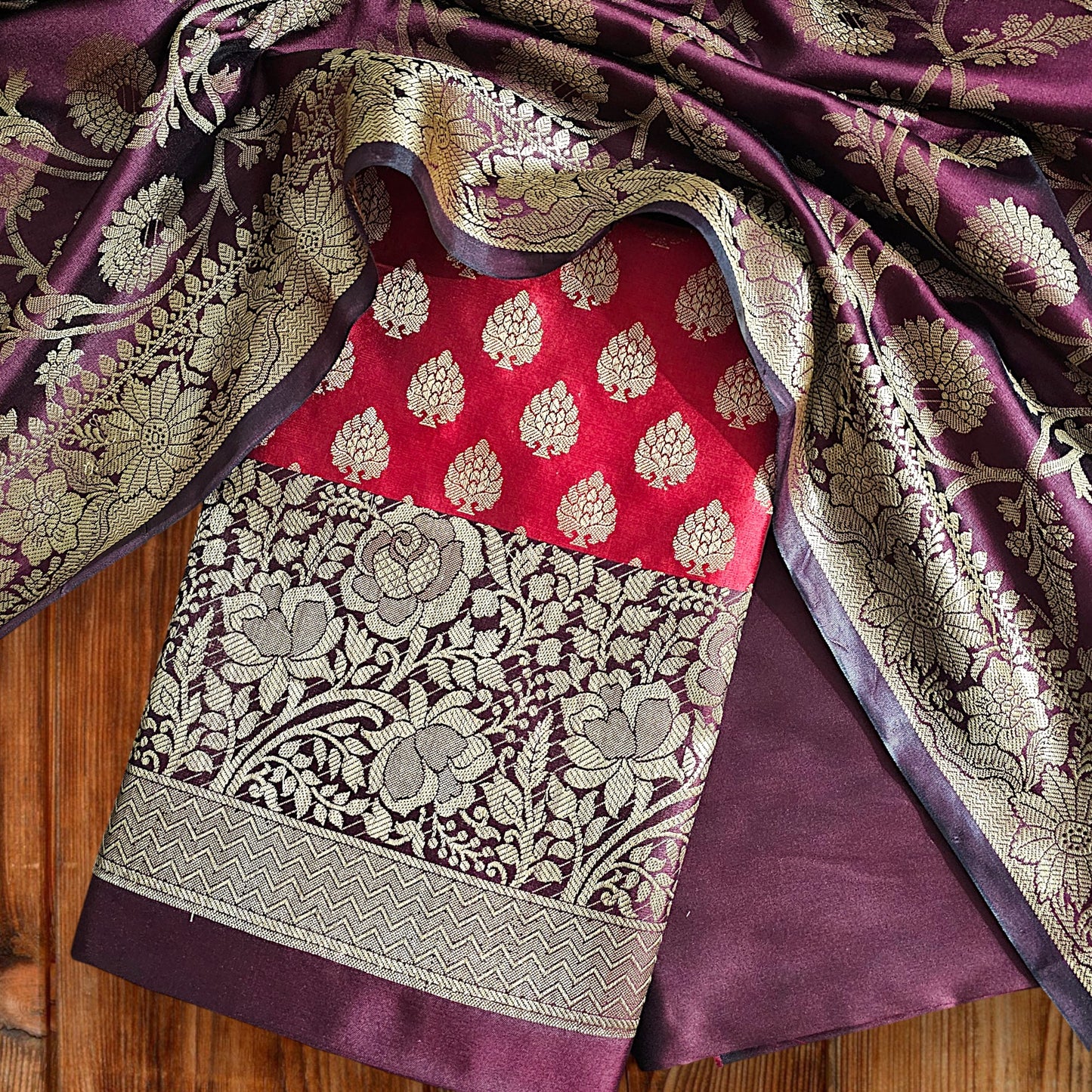 Wine Banarasi Silk Suit