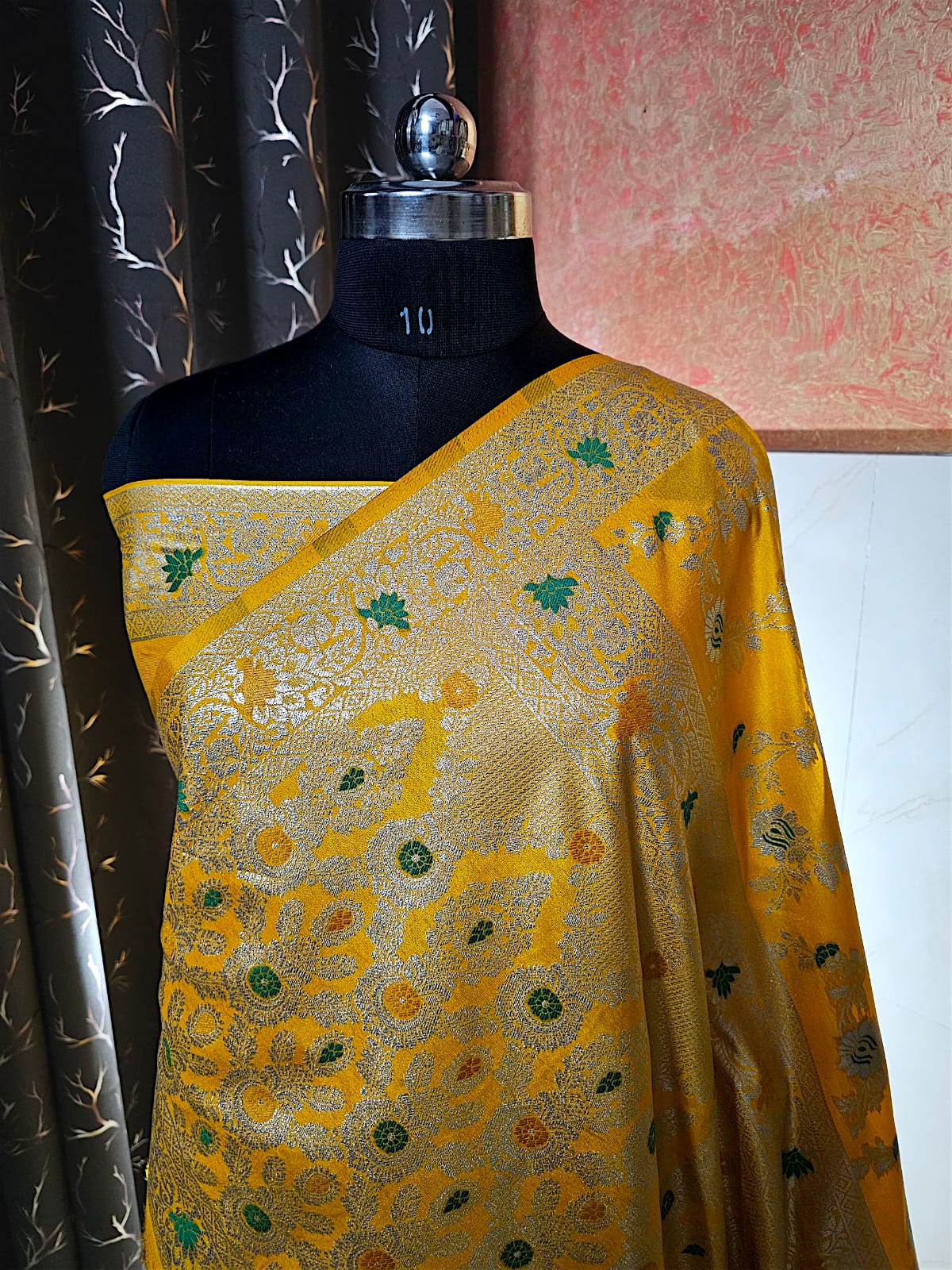 yellow Gold Zariwork Soft Dupion Silk Saree