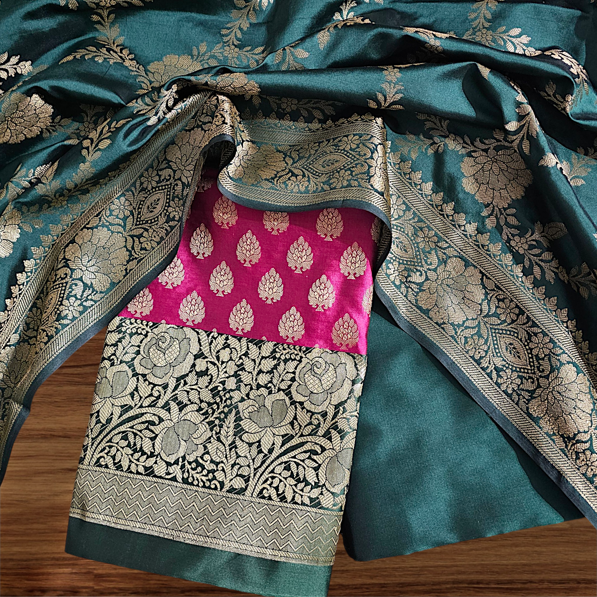 Rani pink katan silk suit