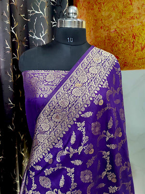 Purple banarsi dupion silk saree