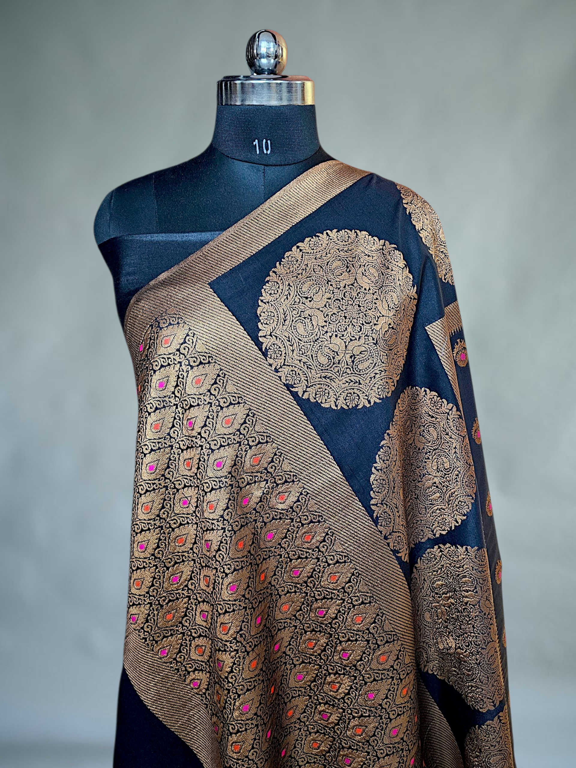 Black Banarsi Silk Saree With Meena 