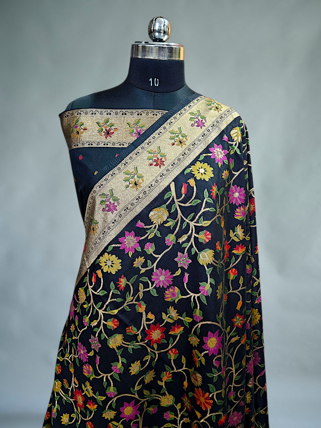 Black Multi Meena Dupion Silk Saree