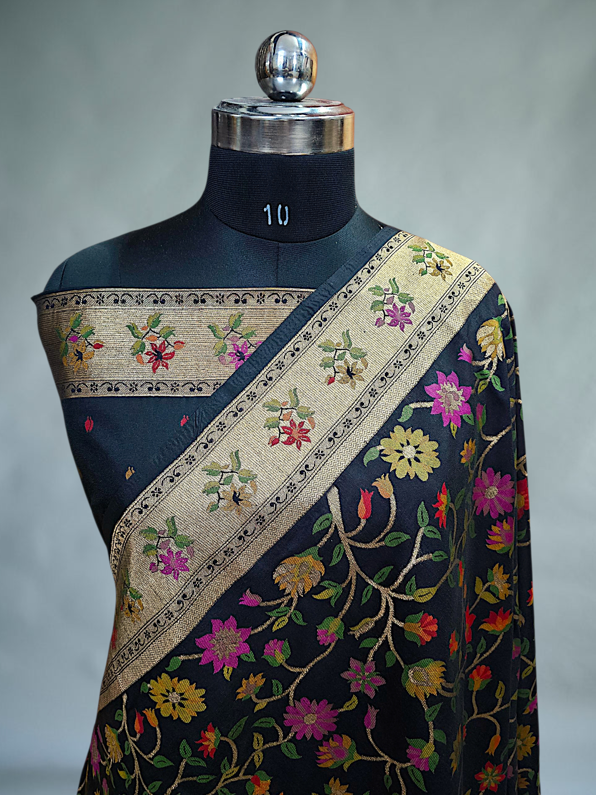 Black Multi Meena Dupion Silk Saree