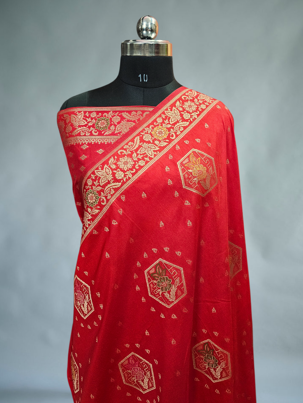 Red Banarasi Dola SILK saree Pinjur Jaal