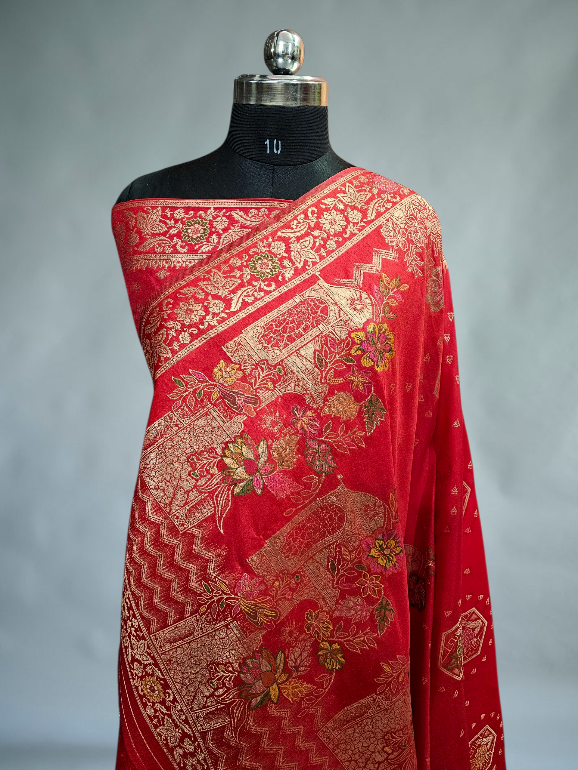 Red Banarasi Dola SILK saree Pinjur Jaal