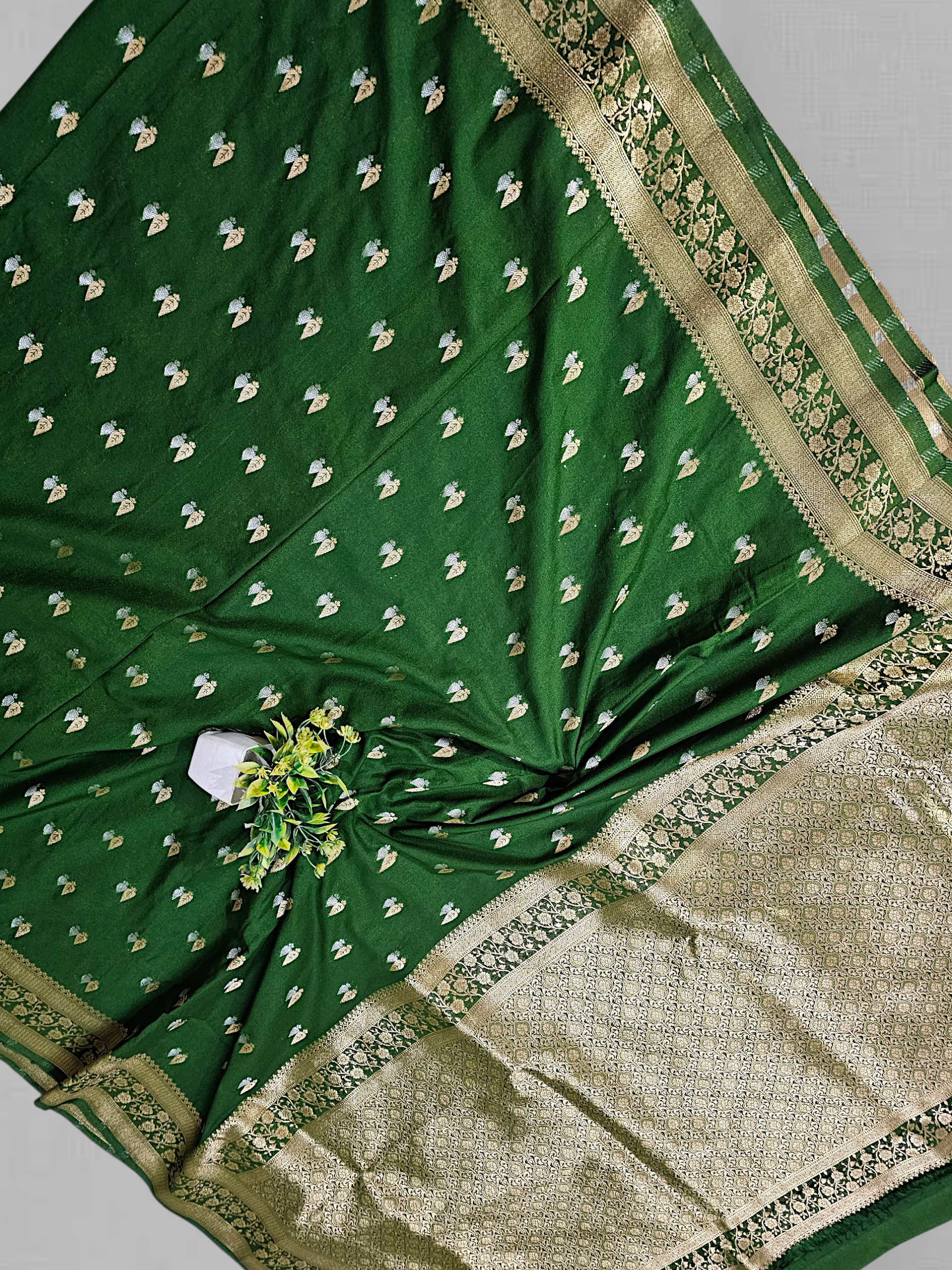 Green Semi Creap Banarsi Silk saree