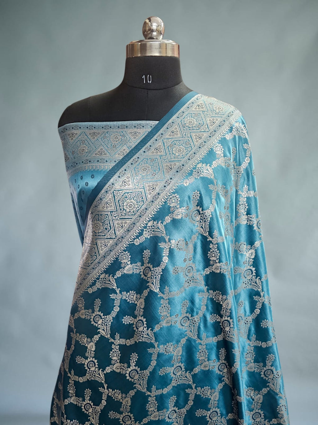 Blue Satin Silk Banarasi Saree 