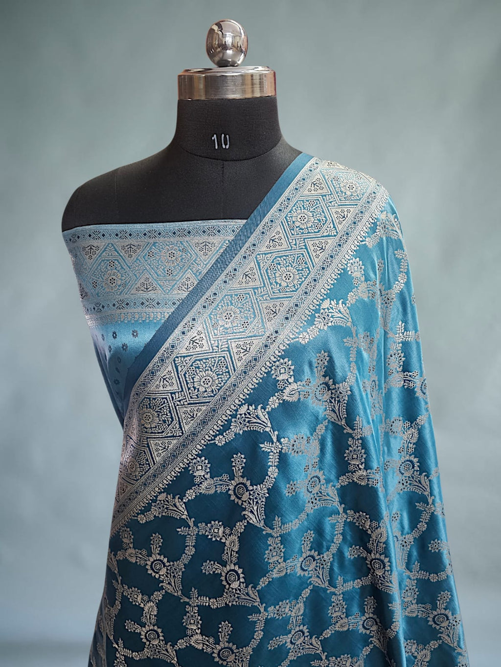 Blue Satin Silk Banarasi Saree 