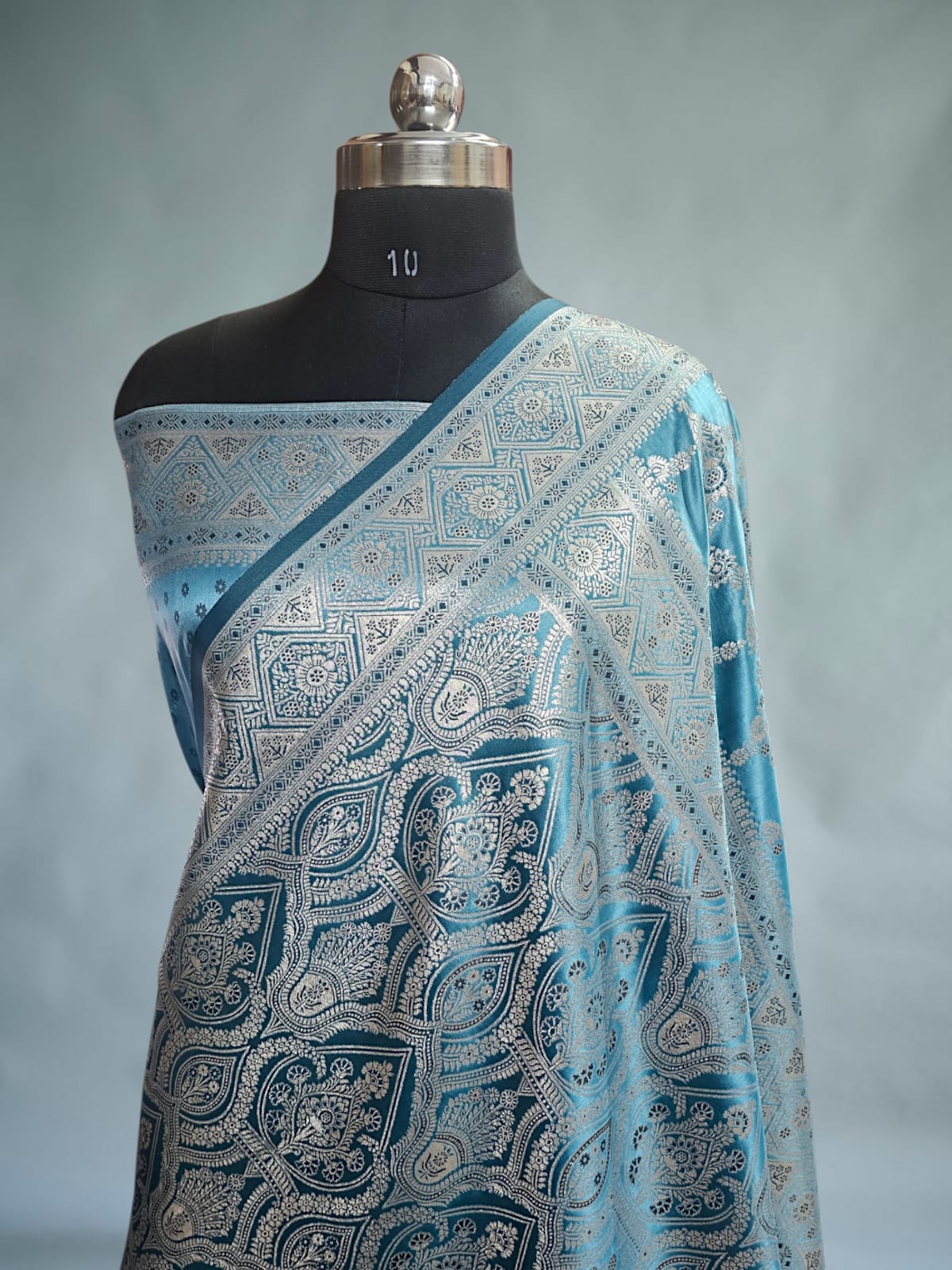 Blue Satin Silk Banarasi Saree 