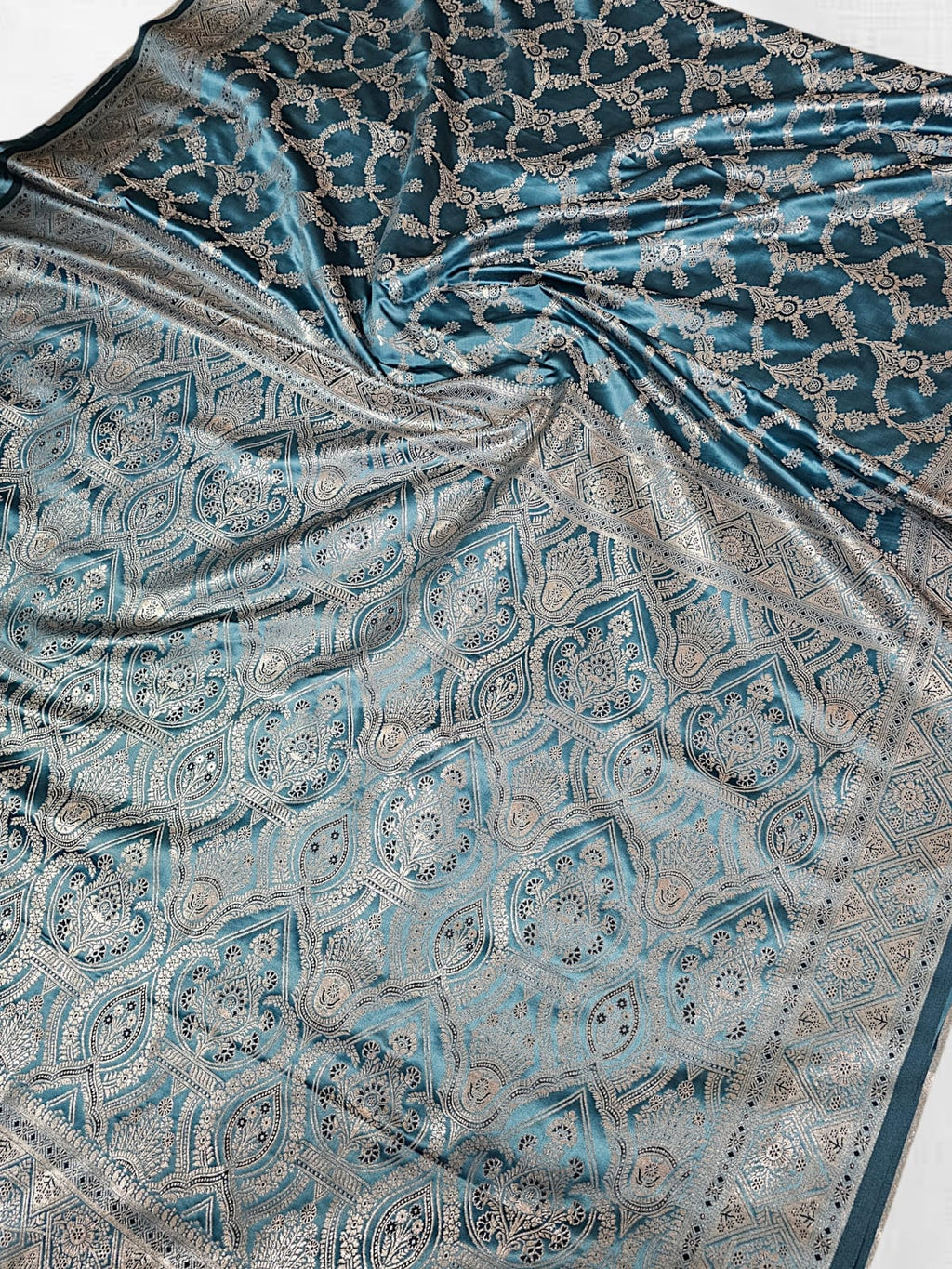 Blue Satin Silk Banarasi Saree pallu