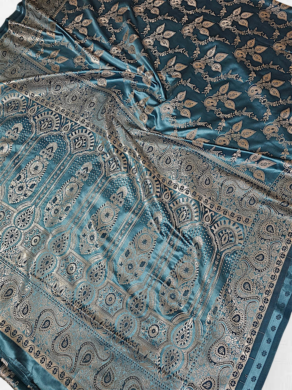 Blue Satin Silk Banarsi Saree 