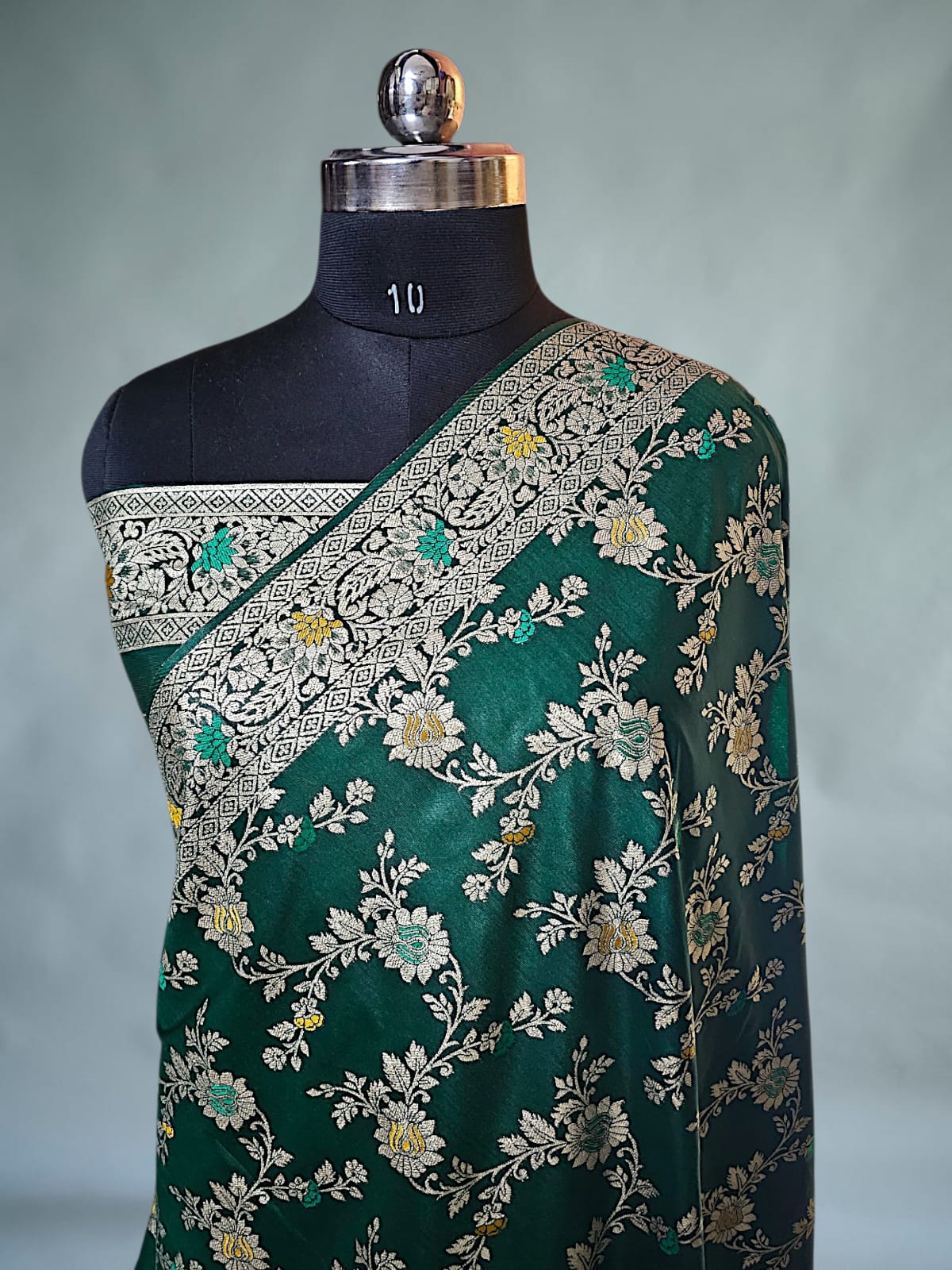 Bottle green dpion silk banarasi saree 