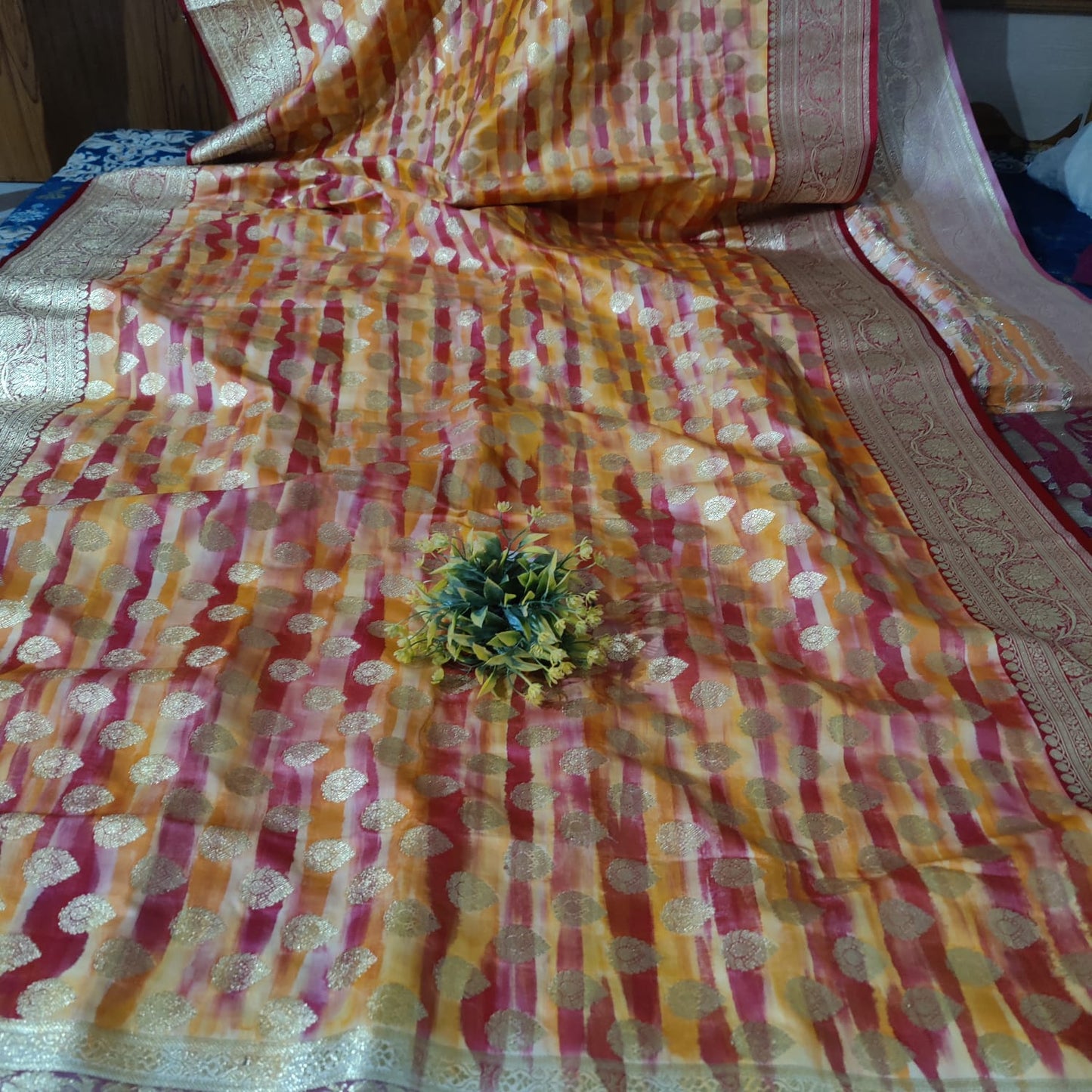 Katan silk banarsi saree with hand brush paint - Banarsi Brides