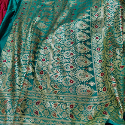 Rama katan silk saree with cutras blouse pc Banarsi Brides