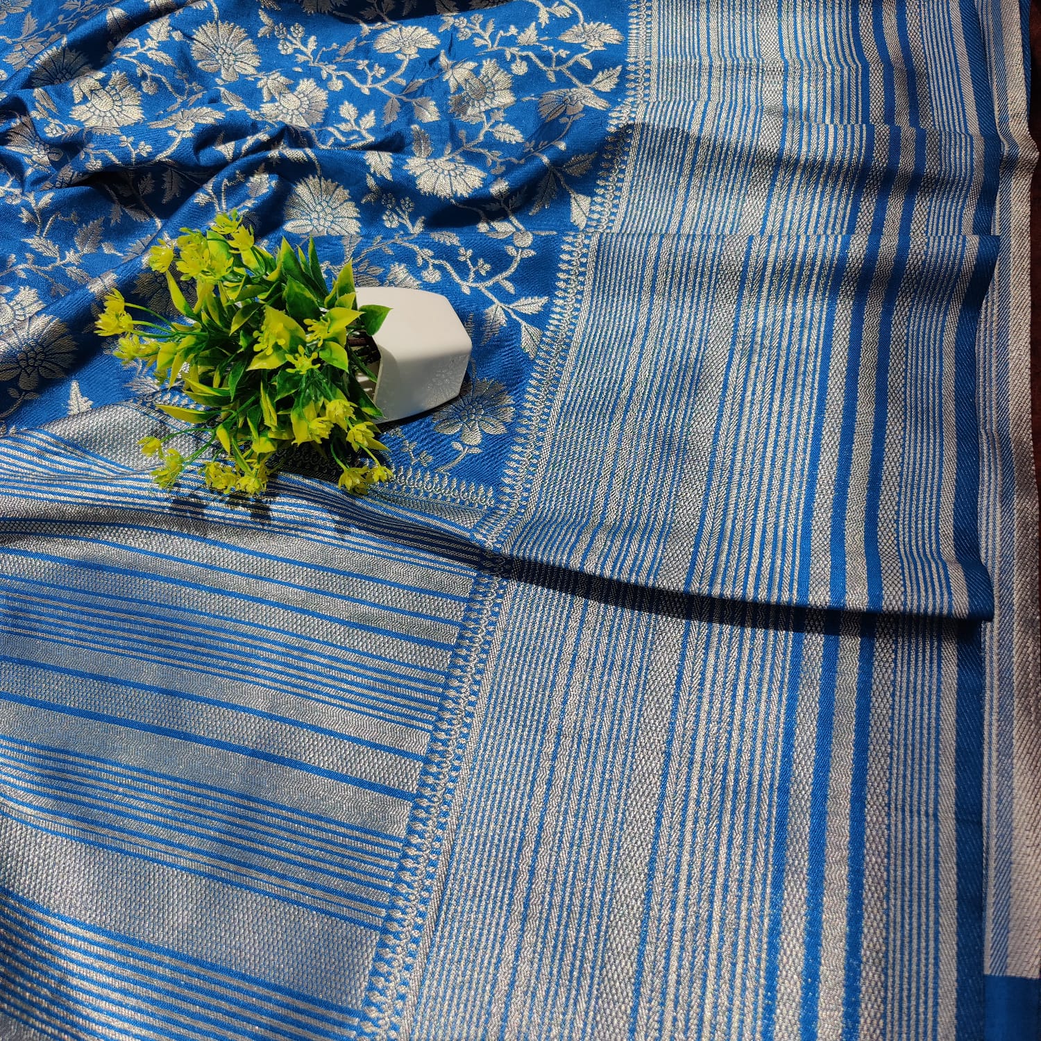 Banarsi dupiyan silk blue saree - Banarsi Brides