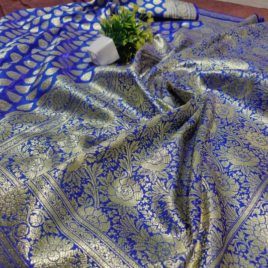 Royel blue patli saree satin silk - Banarsi Brides