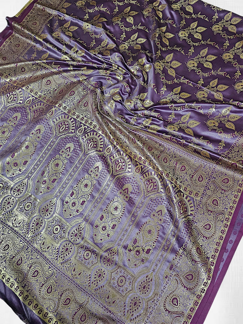 Lavender Satin Silk Banarasi Saree 