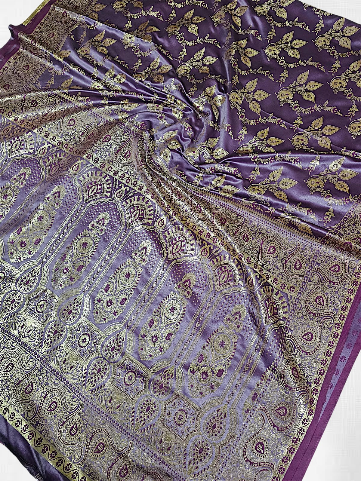 Lavender Satin Silk Banarasi Saree 