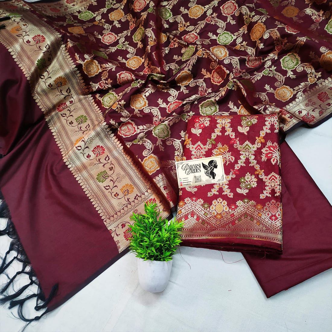 Maroon Meenakari Katan Silk Banarasi Suit