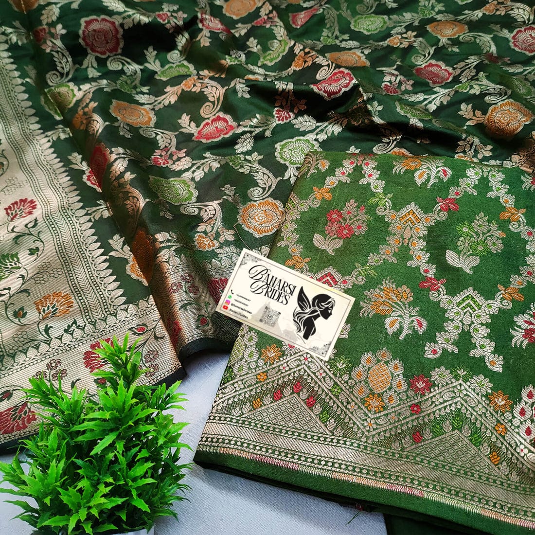 Mehendi Meenakari Katan Silk Banarasi Suit