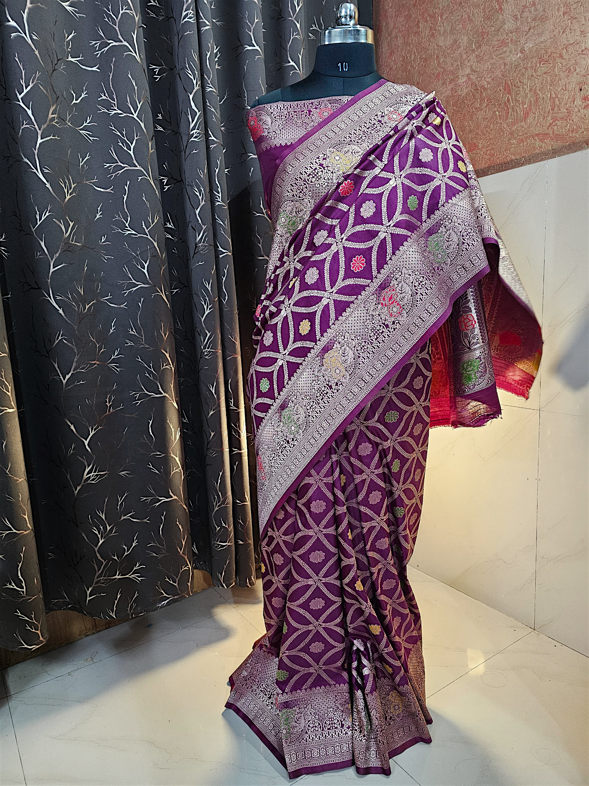 Purple Dola Silk Patti Jal Saree | Banarsi Brides