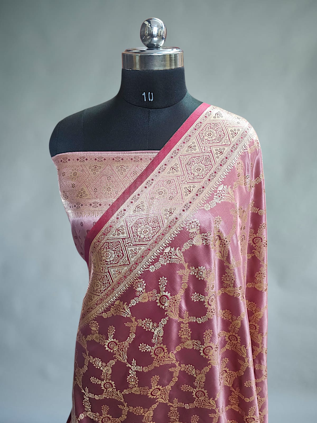Peach Satin Silk Banarasi Saree