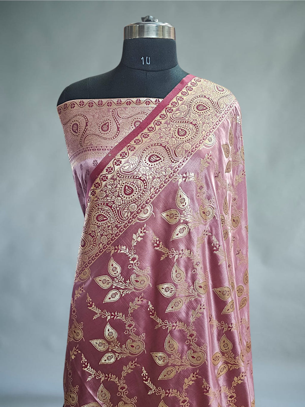 Peach Satin Silk Bnarasi Saree 