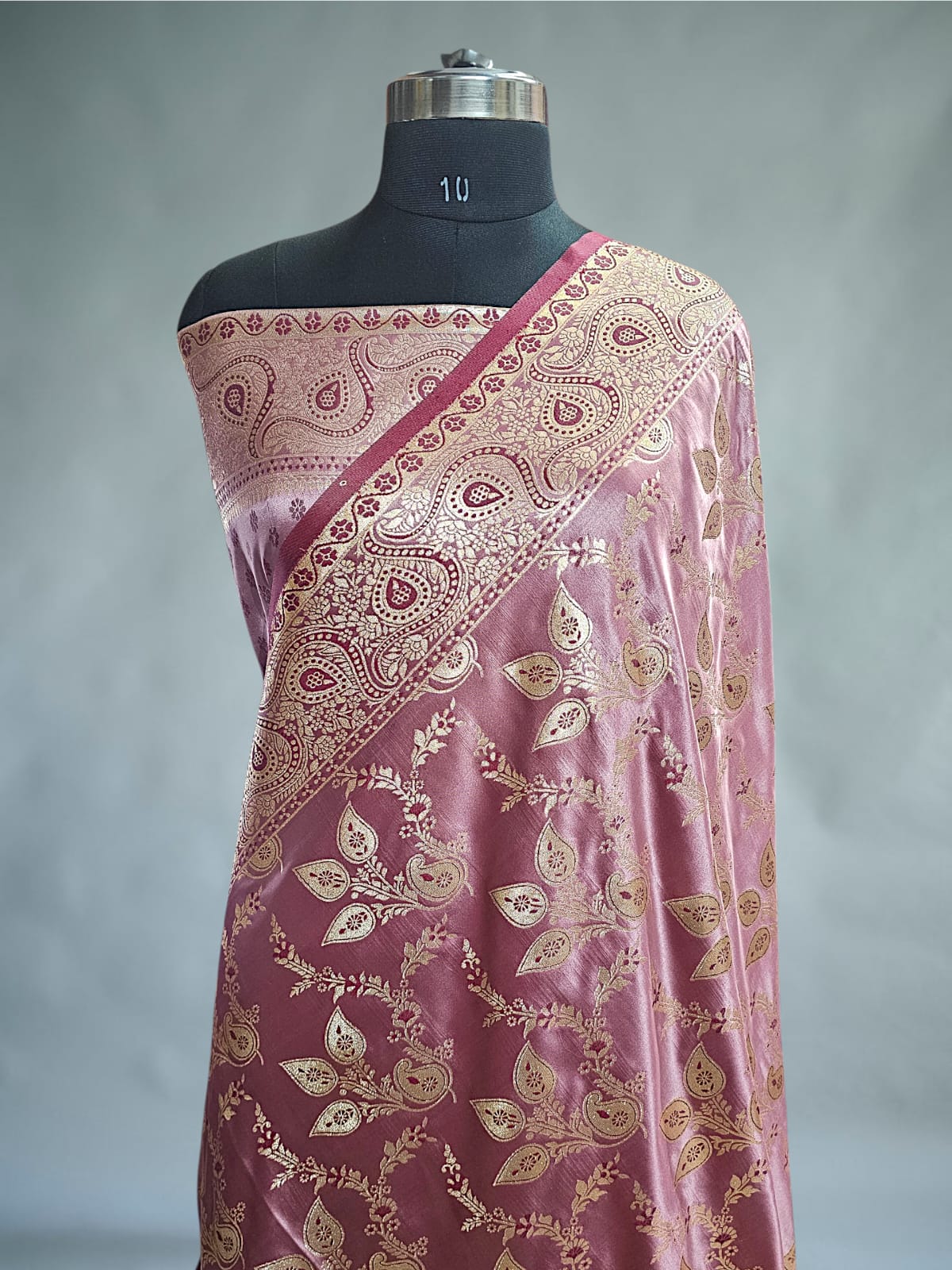 Peach Satin Silk Bnarasi Saree 