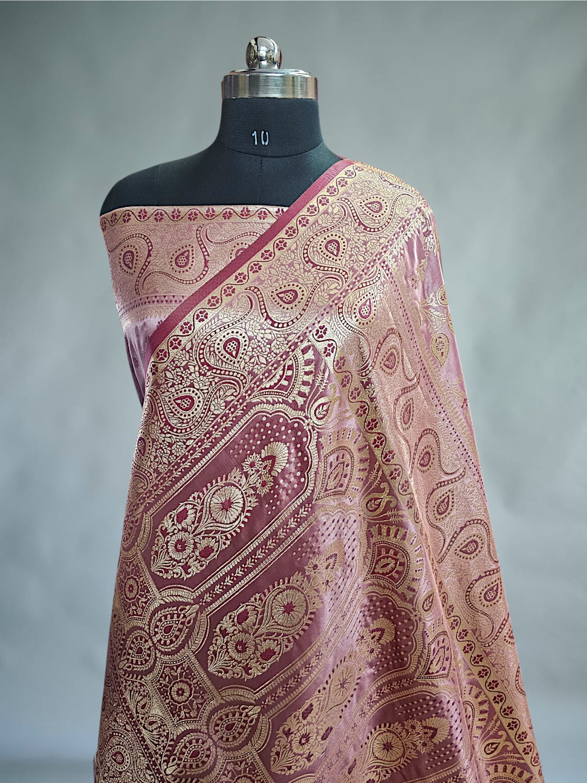 Peach Satin Silk Bnarasi Saree 