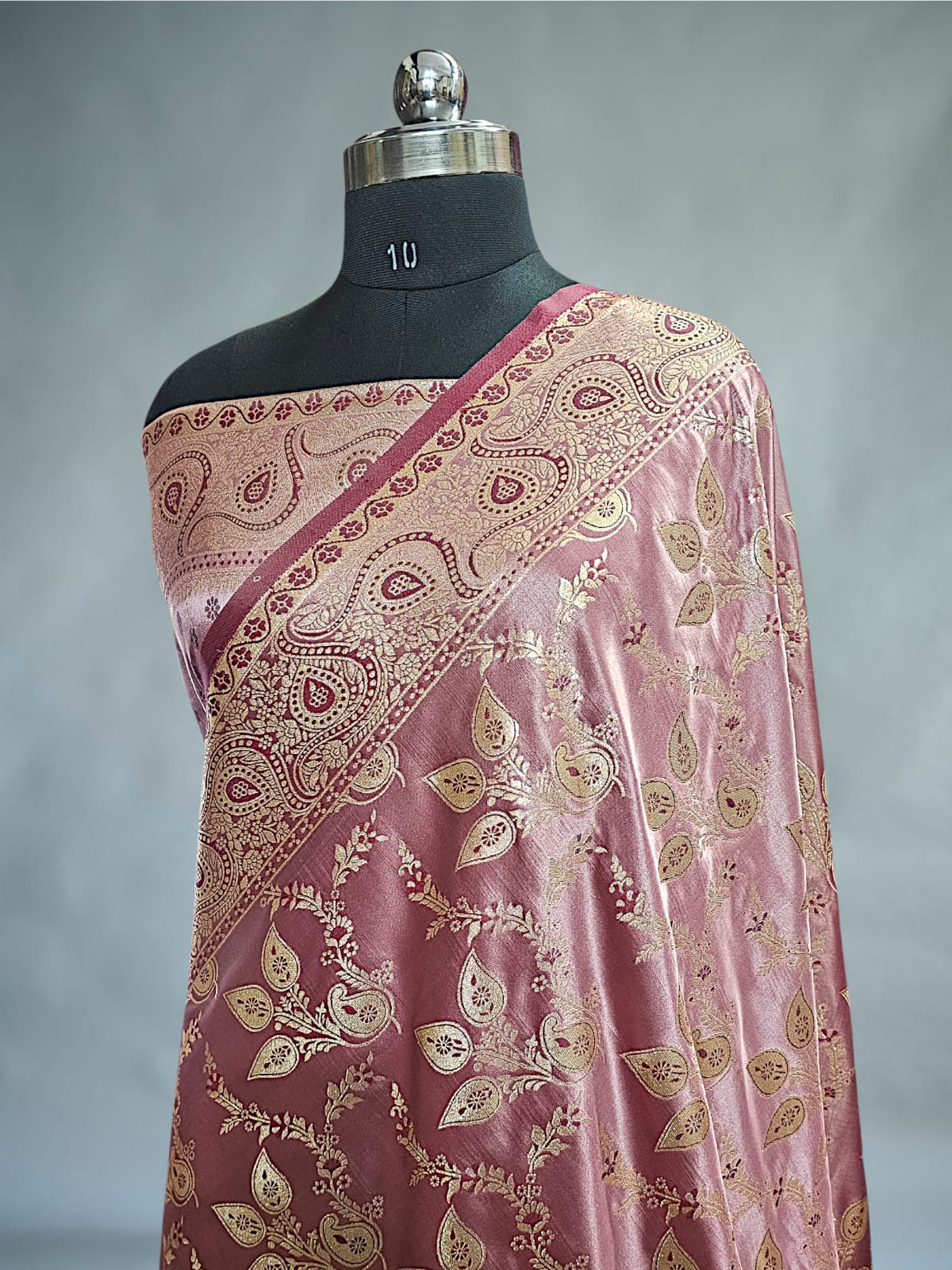 Peach Satin Silk Bnarasi Saree 