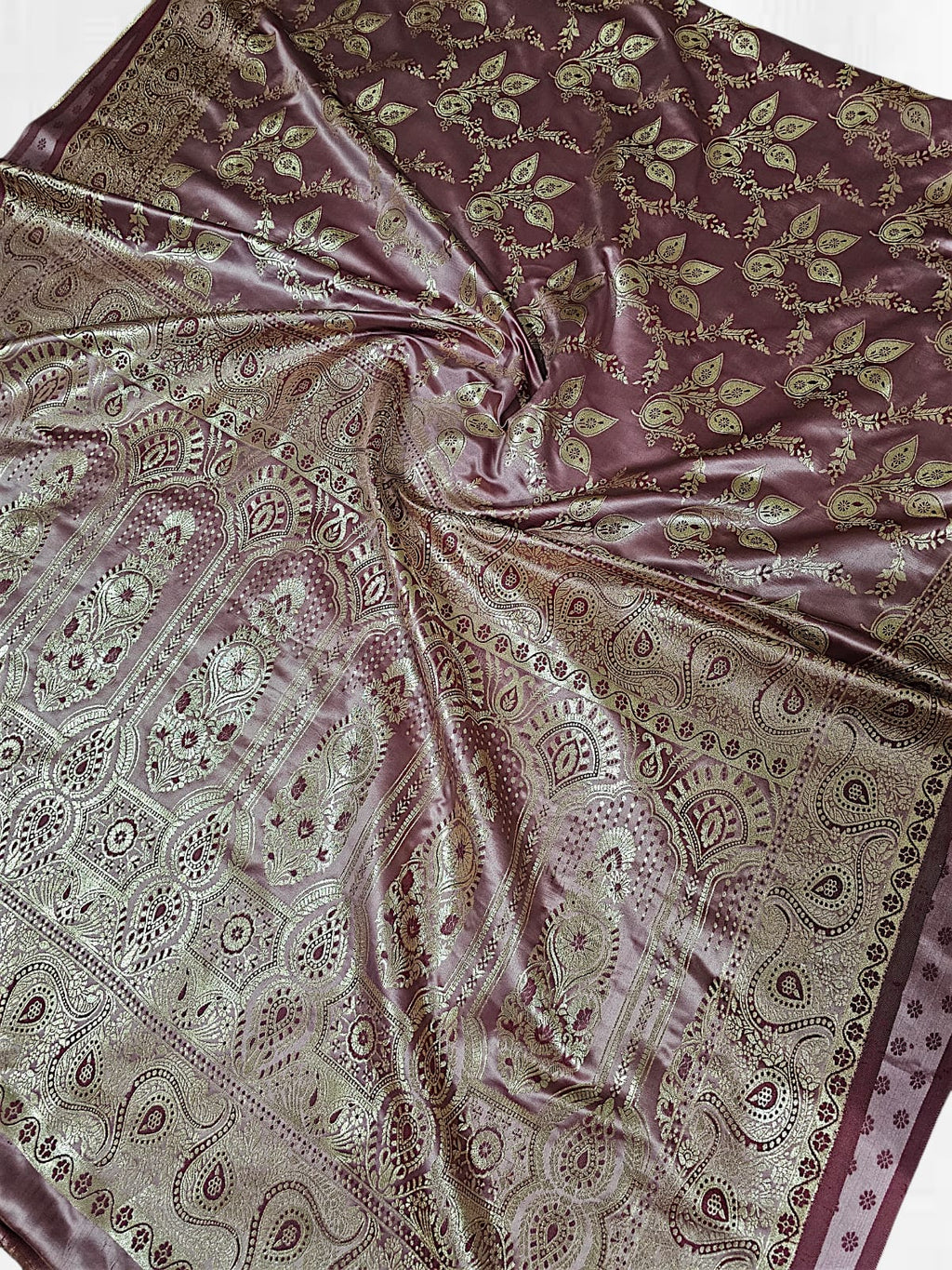Peach Satin Silk Bnarasi Saree 
