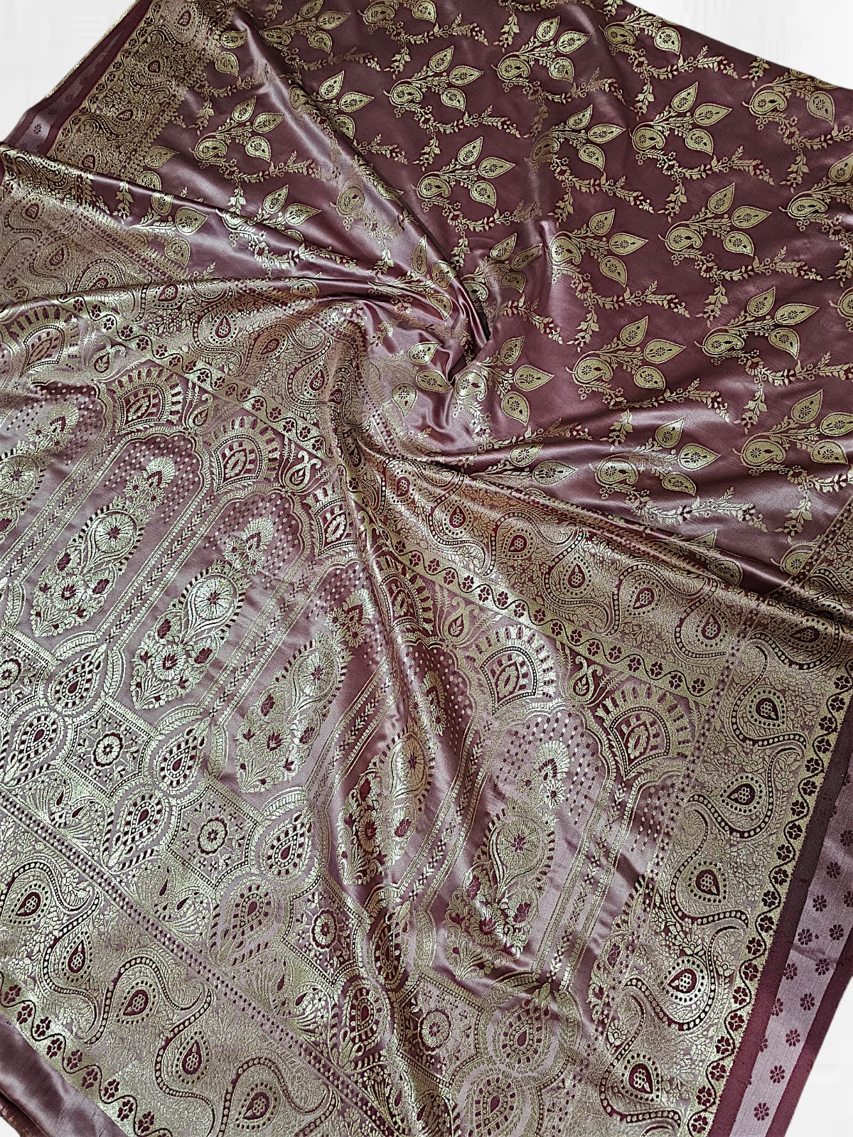 Peach Satin Silk Bnarasi Saree 