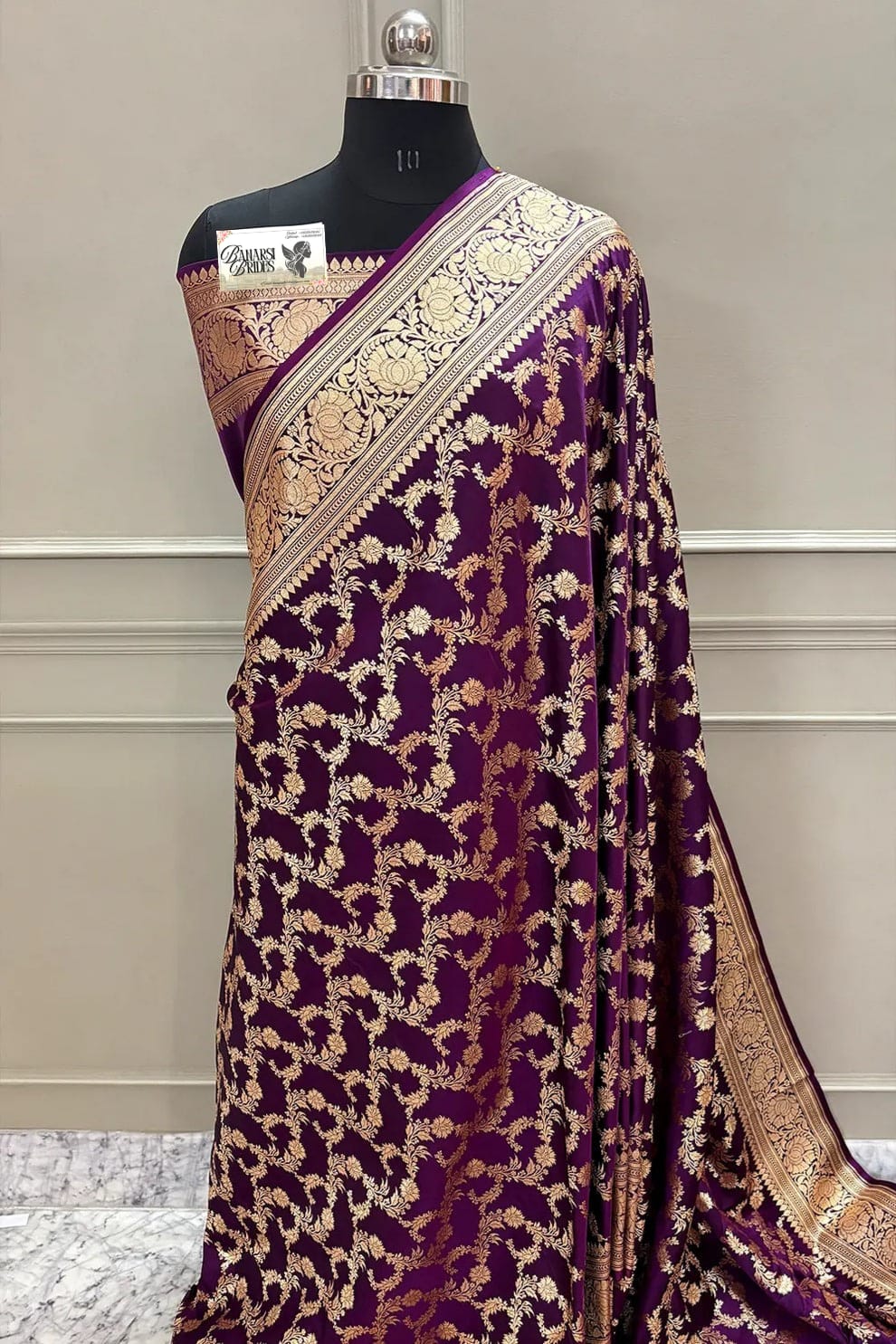 “Mughalai Jaal Purple Katan Silk Banarasi Saree with intricate Jaal design for weddings and special occasions”