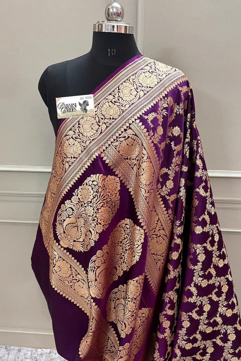 “Mughalai Jaal Purple Katan Silk Banarasi Saree with intricate Jaal design for weddings and special occasions”