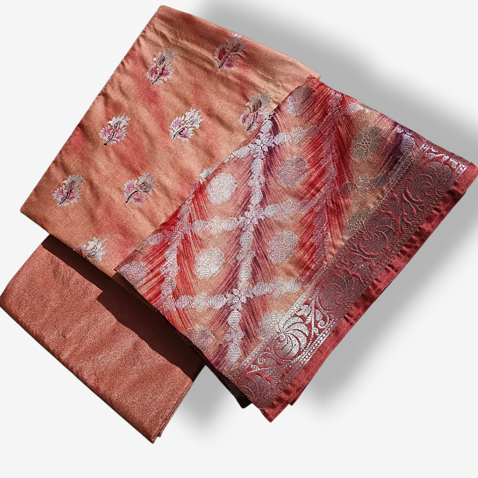 “Rust Colour Hand Brush Silk Banarasi Suit – Elegant Wedding & Festive Wear”