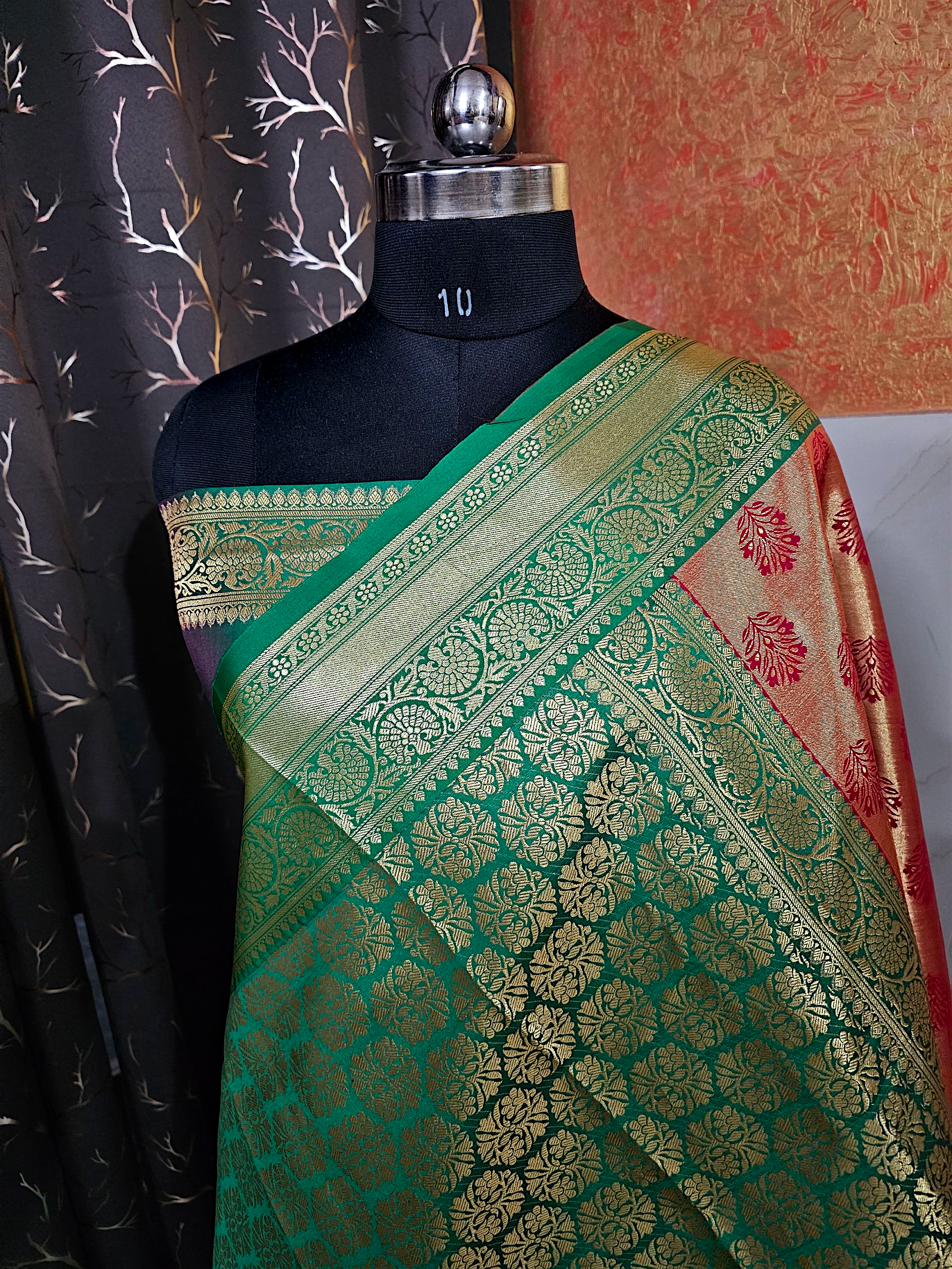 Red Banarasi Saree with Mormankhi Buti 