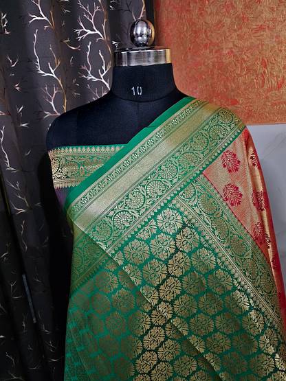 Red Banarasi Saree with Mormankhi Buti 