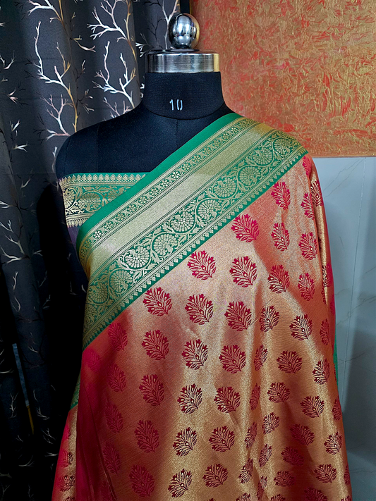 Red Banarasi Saree with Mormankhi Buti 