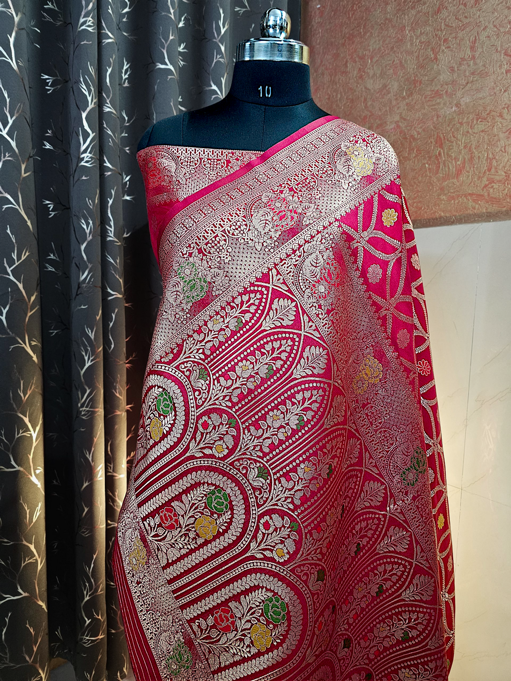 Red Dola Silk Patti Jal Saree