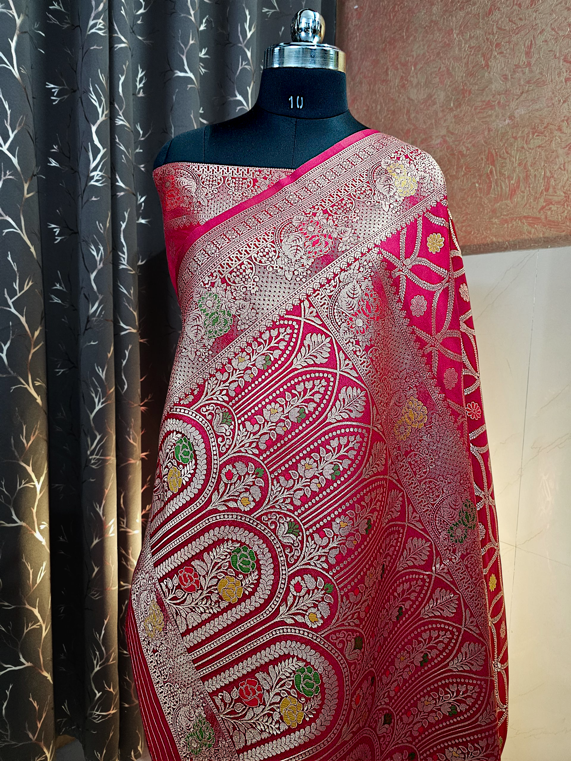 Red Dola Silk Patti Jal Saree