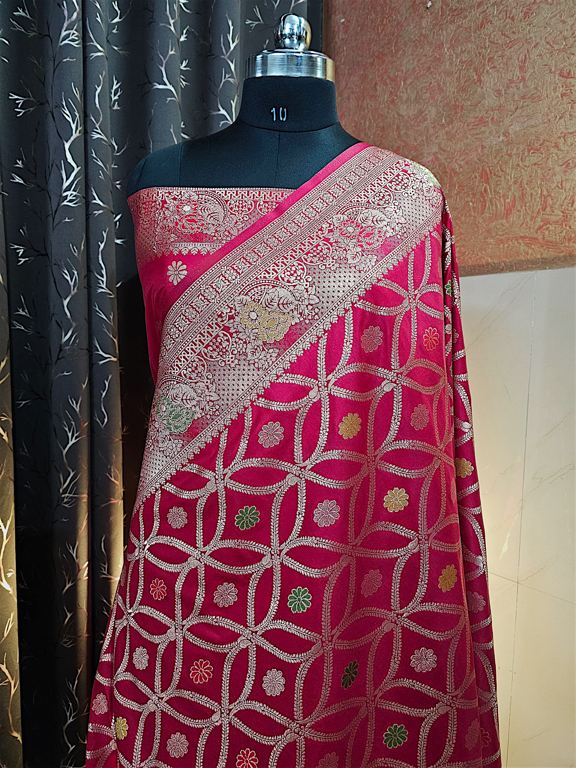 Red Dola Silk Patti Jal Saree