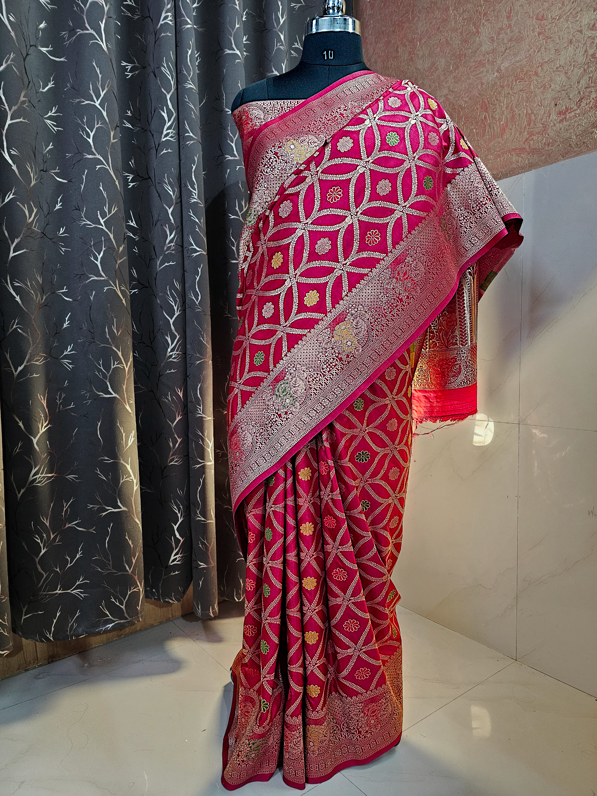 Red Dola Silk Patti Jal Saree