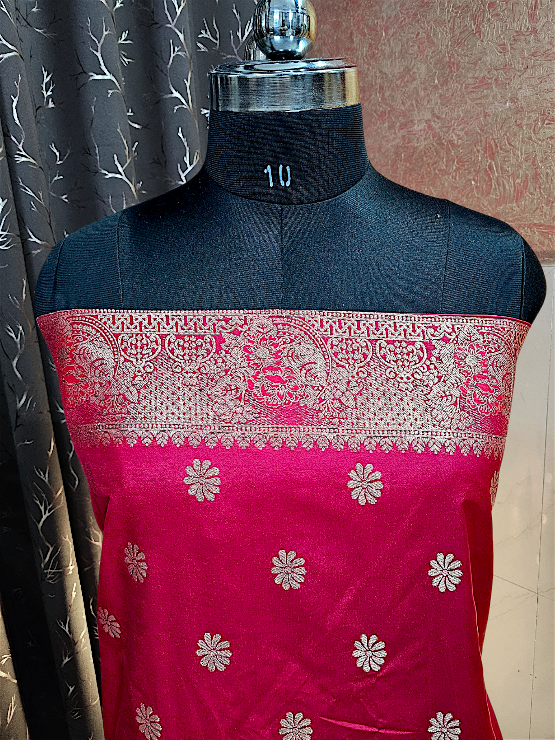 Red Dola Silk Patti Jal Saree