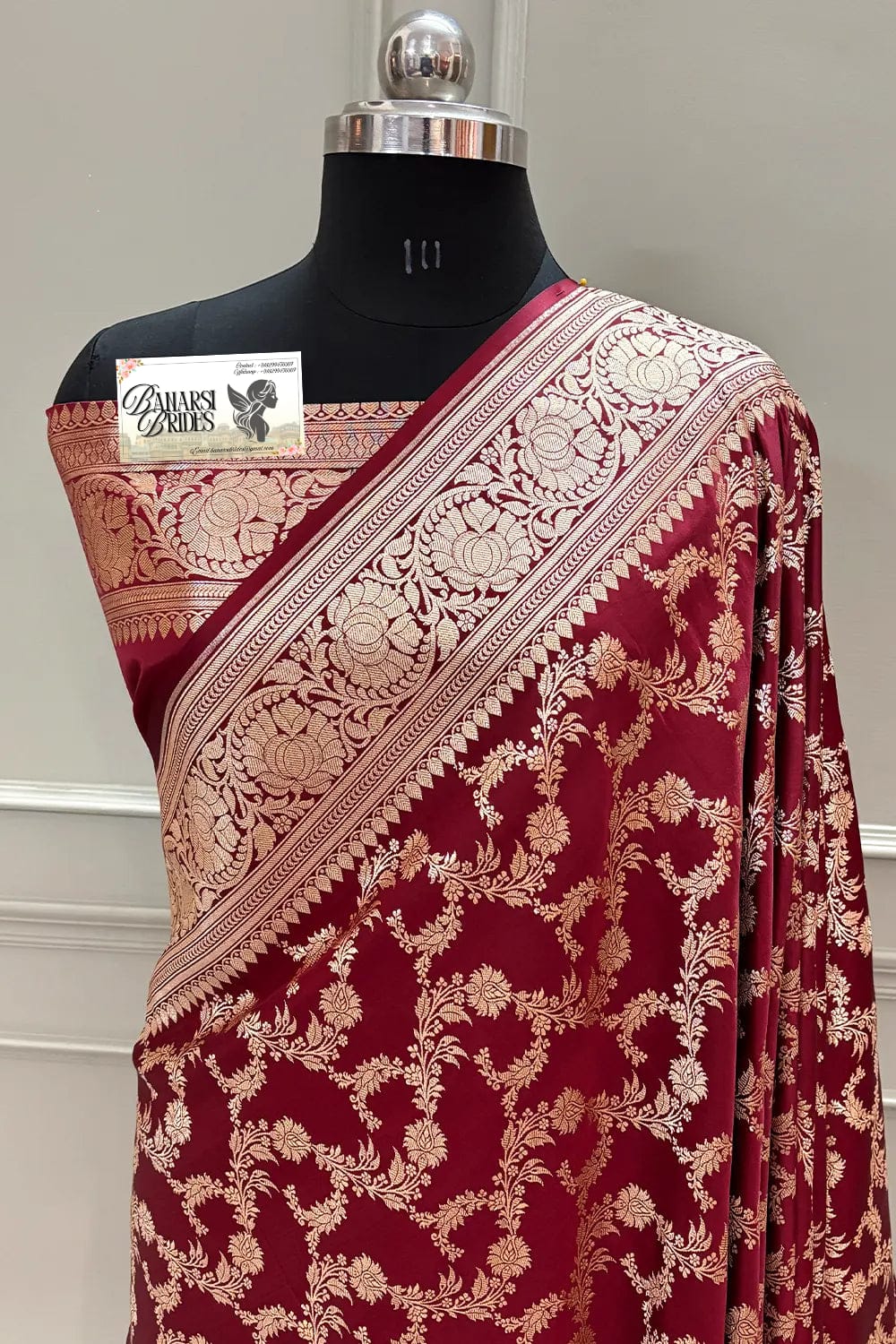 “Katan silk mehroon heavy jaal Banarasi saree for weddings and special occasions”